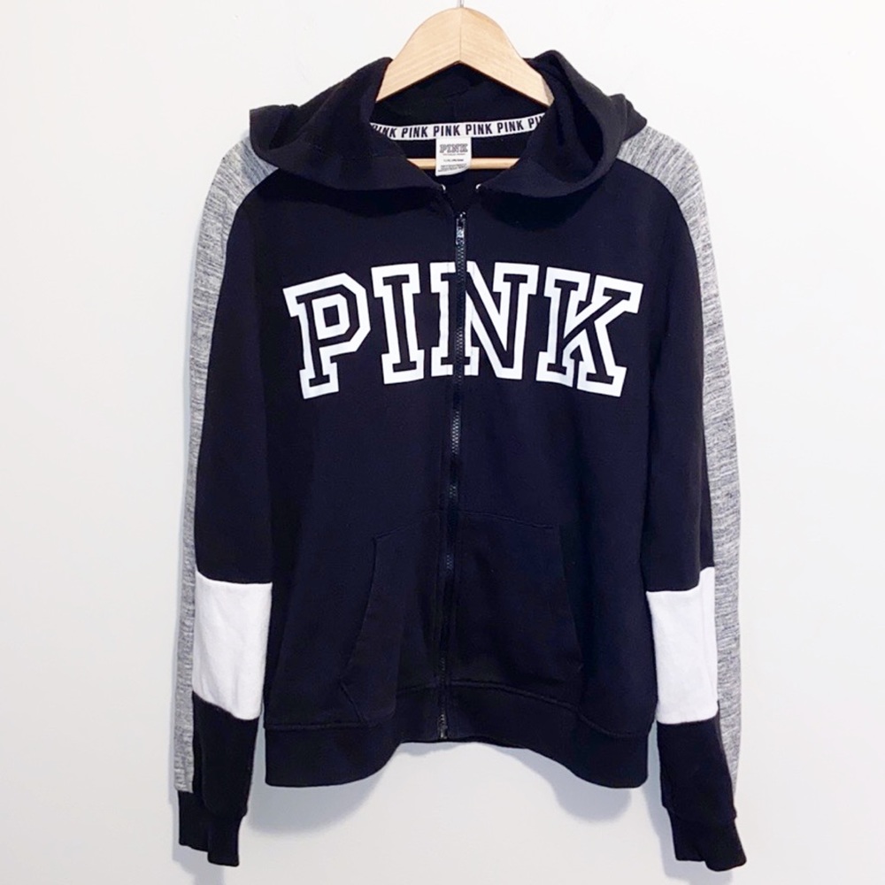 VS PINK black/white full zip hoodie Large